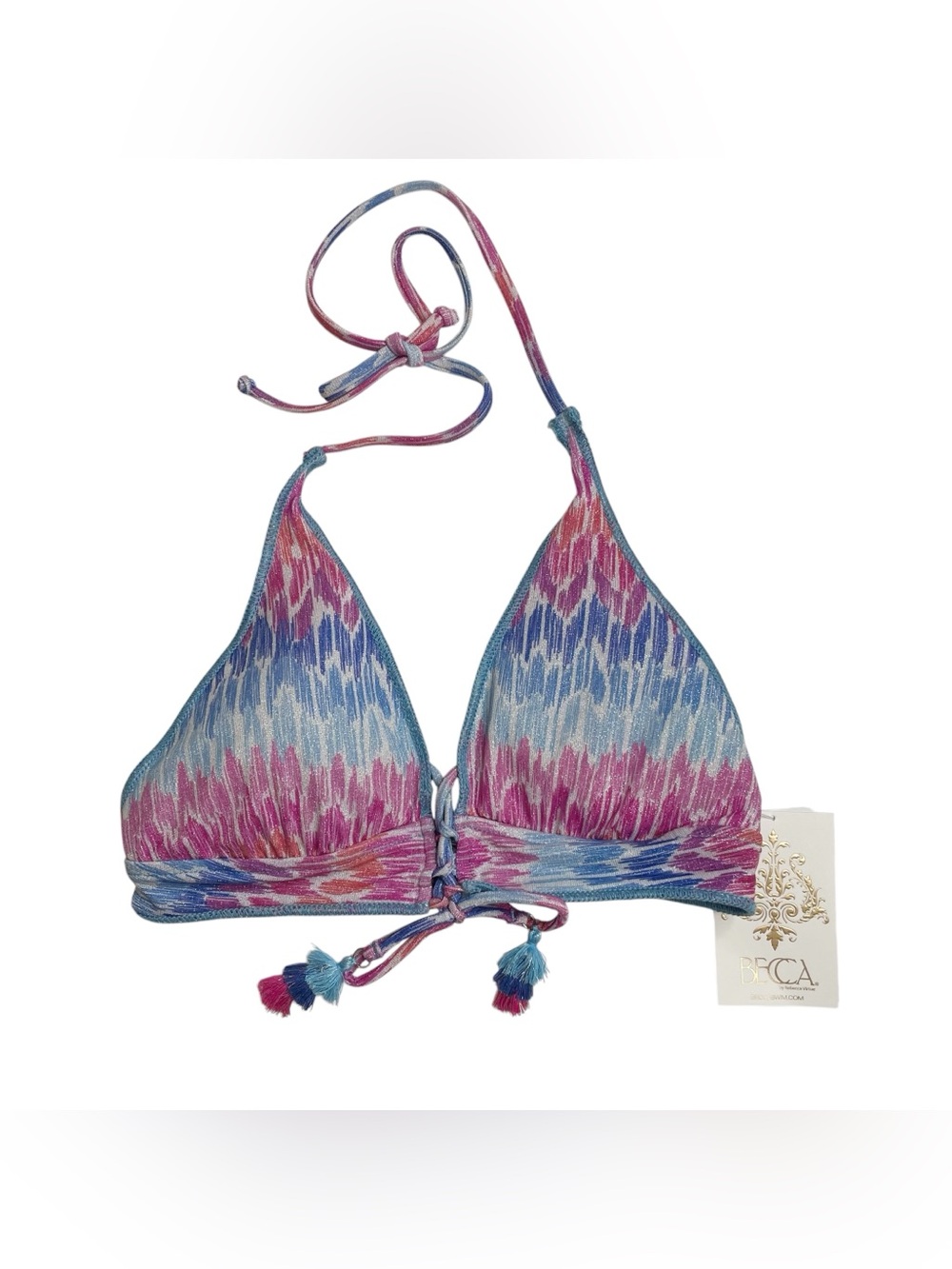 BECCA Joshua Tree Halter Bikini Top Blue Purple Pink Medium New NWT
